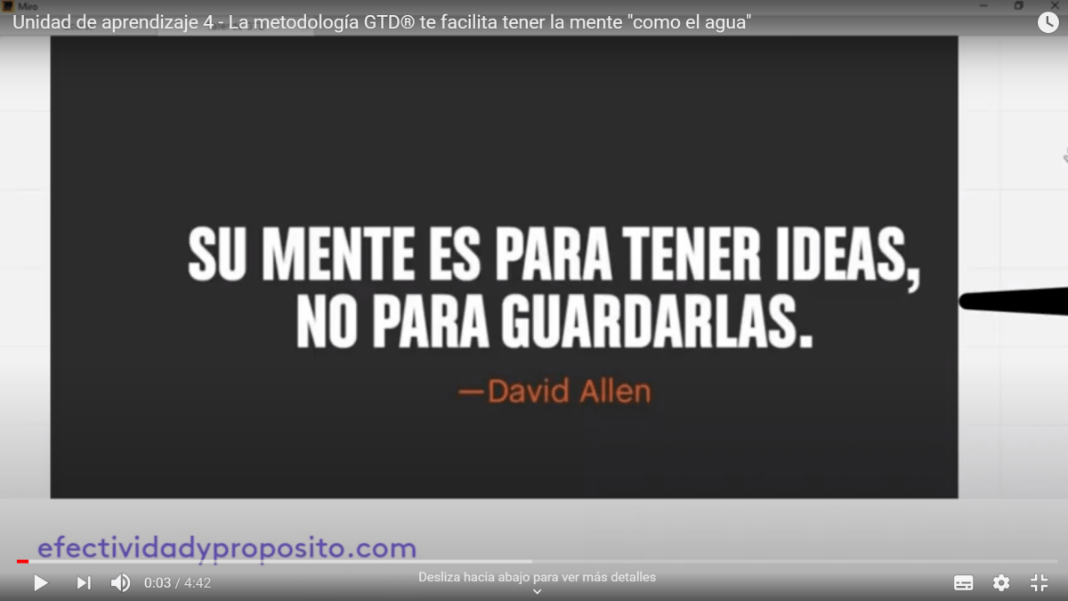 Nuevo canal de youtube de efectividadyproposito.com con unidades de aprendizaje de la metodología de efectividad personal&nbsp;GTD®